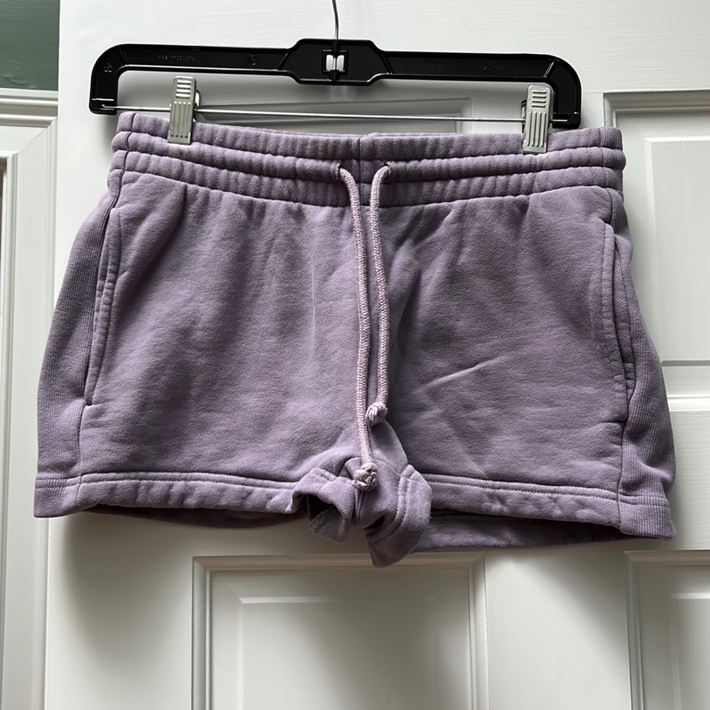 TNA purple sweat shorts with tie and pockets